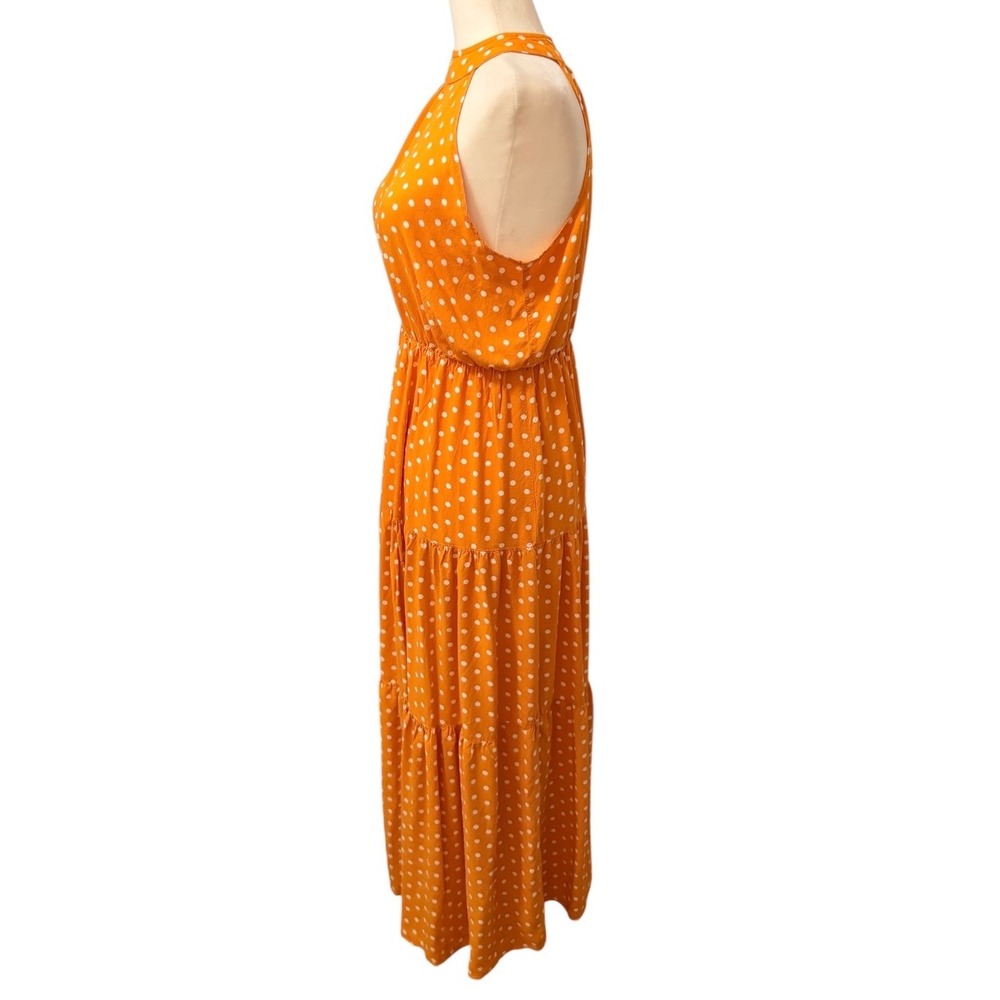Retro Style Polka Dot Halter Tiered Maxi Dress Orange White Size Medium Summer - Picture 6 of 10